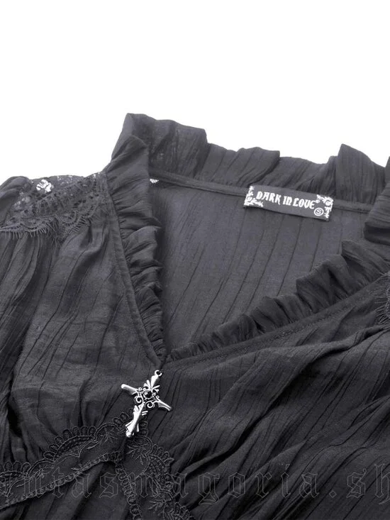 Dark in Love Big Bell Flare Sleeve Top Goth Fairy Core Ruffle Trim Top - Picture 11 of 11